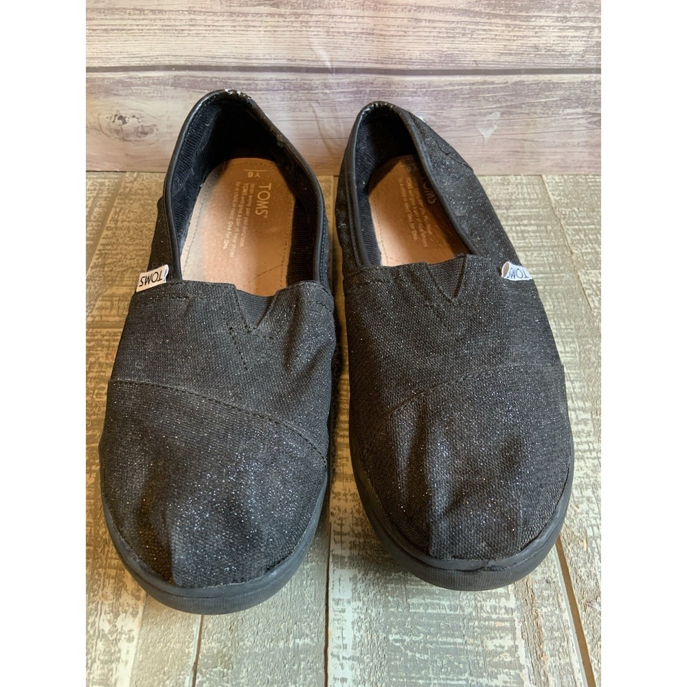 TOMS Shoes Womens Size 6 Black‎ Glitter Slip On Classic Flats Comfort Sparkle
